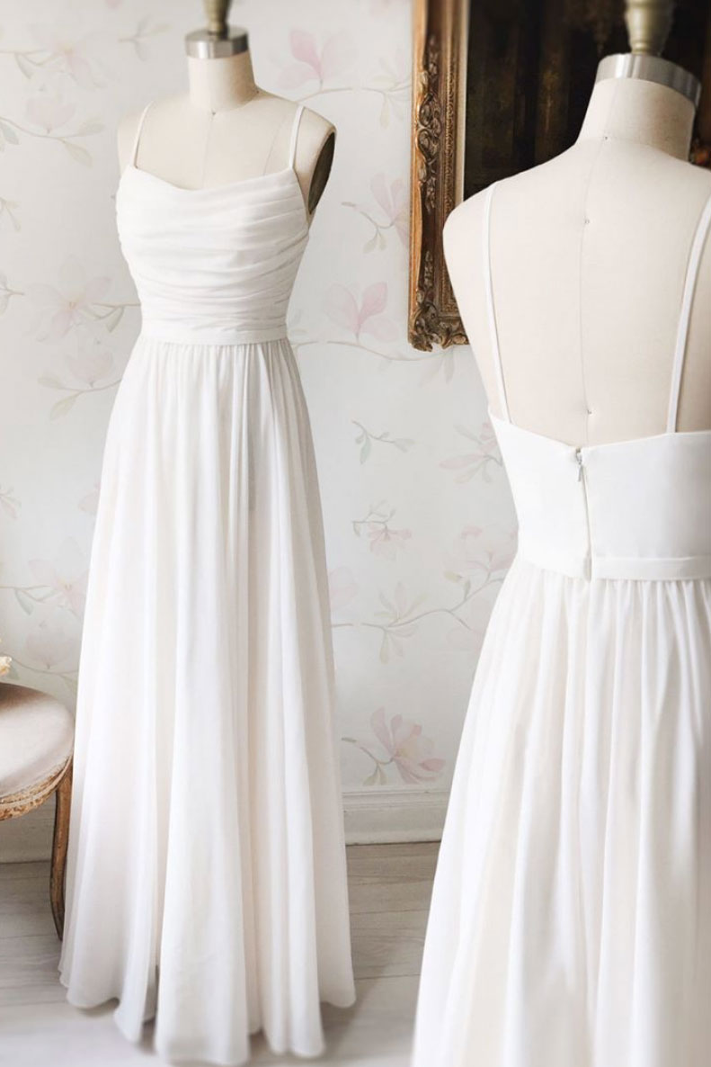 Simple white chiffon long prom dress ...